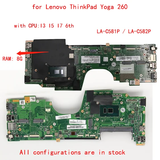 LA-C581P/LA-C582P motherboard for Lenovo ThinkPad Yoga 260 laptop Motherboard with CPU I3 / I5 / I7 +RAM: 8G or 0G 100% test OK