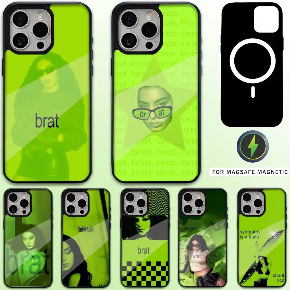 حافظة هاتف C-Charli XCX Brat لهاتف iPhone17,16,15,14,13,12,11 Plus، Pro Max شحن لاسلكي مغناطيسي Magsafe