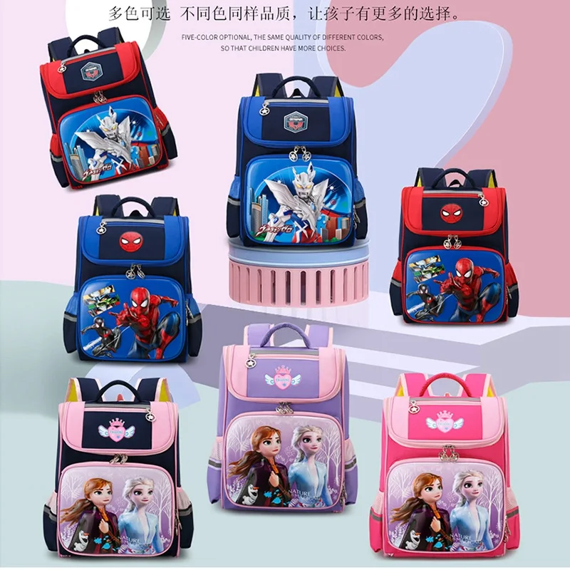 Disney Frozen New School Bags For Boys Girls Primary Student Shoulder Orthopedic Backpack Grade 1-3 Elsa Anna Spider Man Mochila