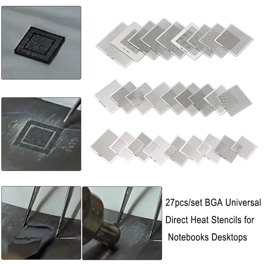 27 Pcs Universal BGA Stencil BGA Direct Heat Template 0.25 0.3 0.35 0.4 0.45 0.5 0.55 0.6 0.65 0.76mm Stencil Template Kit