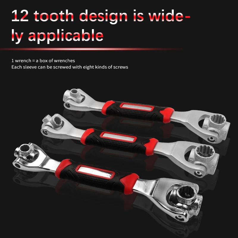 48-in-1 Car Tools Multifunctional Socket Wrench Set Metric 8-19mm SAE 5/16"-3/4 Non-Slip Handle 360 Degree Swivel Head Universal