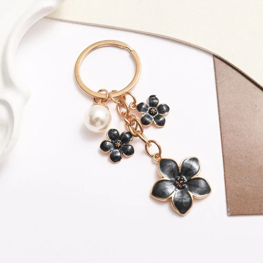 Alloy Sakura Keychain Cherry Blossom Pearl Accent Cherry Blossom Keychain Enamel Coating Sweet Flower Key Holder