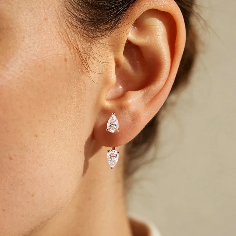 OEVAS 4cttw Pear Cut Moissanite 2 Stone Earrings 100% S925 Silver Waterdrop Diamomd Detachable Stud for Women Fine Jewelry Gift