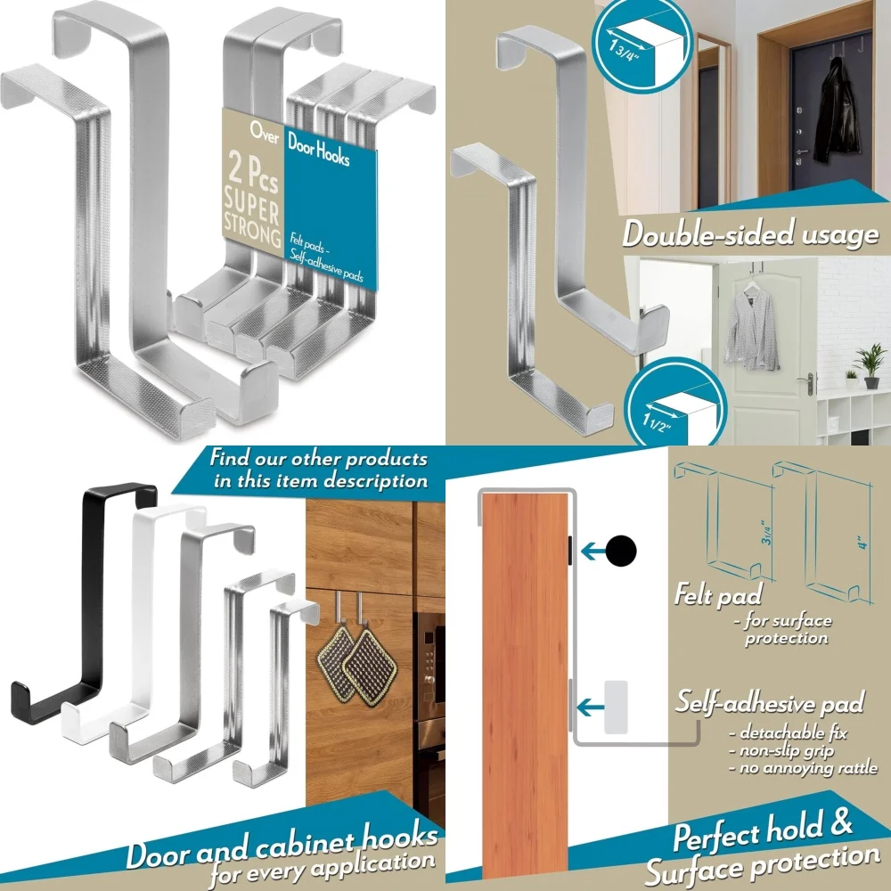 

Hook behind the doorHeavy Duty Over Door Hook 3+2 Stainless Steel No Drill Hanger for Closet Bedroom Bathroom Storage Organizer