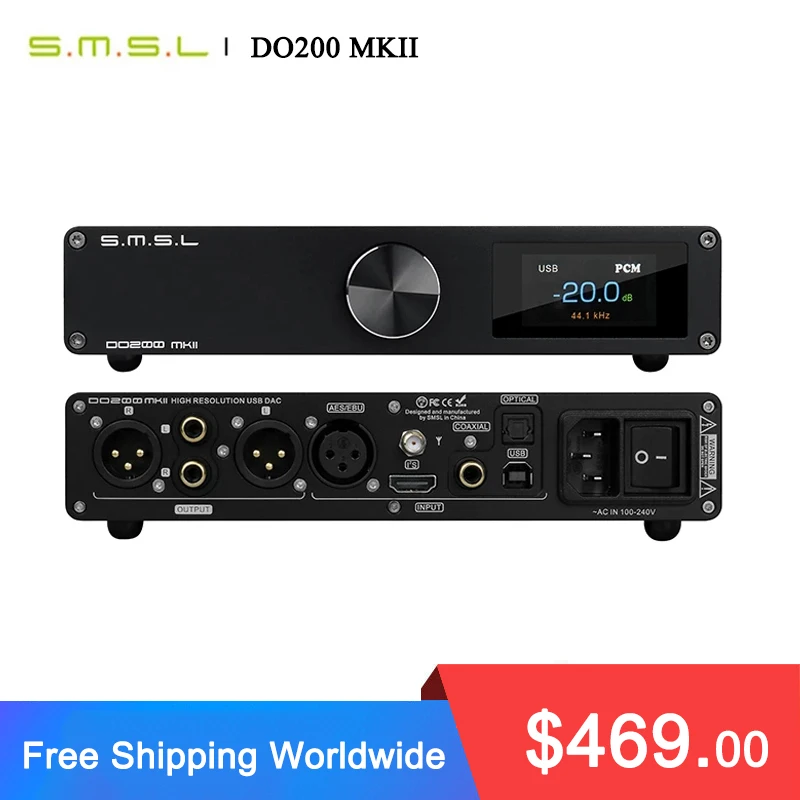 

SMSL DO200 MKII MQA DAC ES9068AS XMOS XU316 Bluetooth OPA1612*5 amps DSD512 768KHZ 32Bit USB/Optical/coaxial/AES Audio decoder