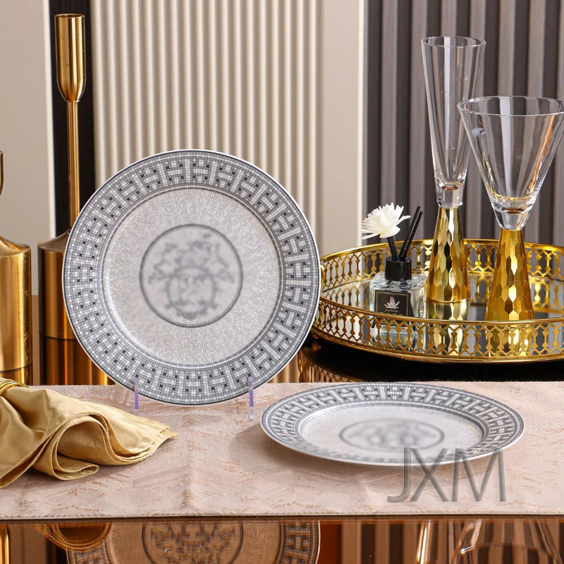 

Новый дизайн, набор из 10 предметов в европейском стиле, посуда с рисунком лошади H, круглая подарочная коробка, чаша из костяного фарфора, тарелка, ложка, тарелка