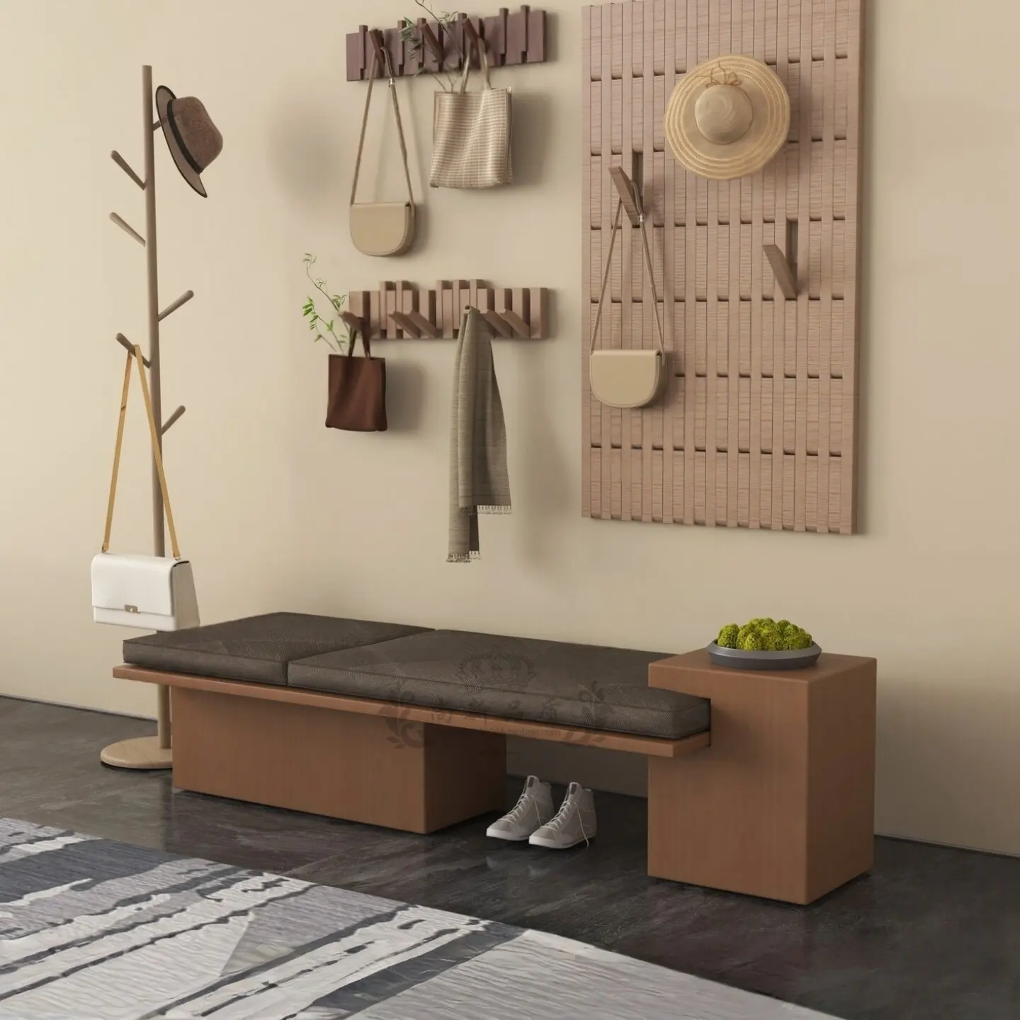New Chinese-style simple wooden sofa stool creative hotel reception area bench entrance entrance shoe changing stool