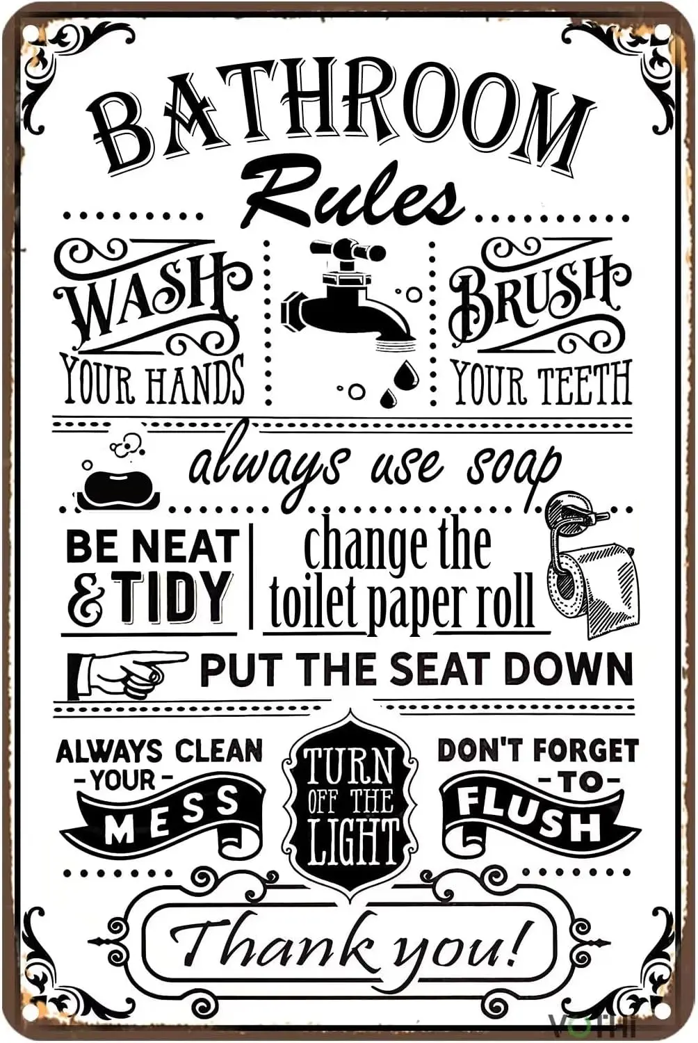 Funny Bathroom Rules Metal Tin Sign,Farmhouse Bathroom wall decor,restroom sign,Bathroom Wall Decor 12x8 Inch