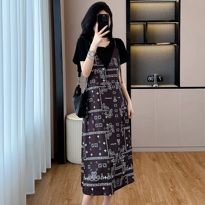 

Elegant Floral Print Maxi Dress Loose Fit Versatile Style Summer 2026 Slimming Lightweight Luxury Feel Women's Dress