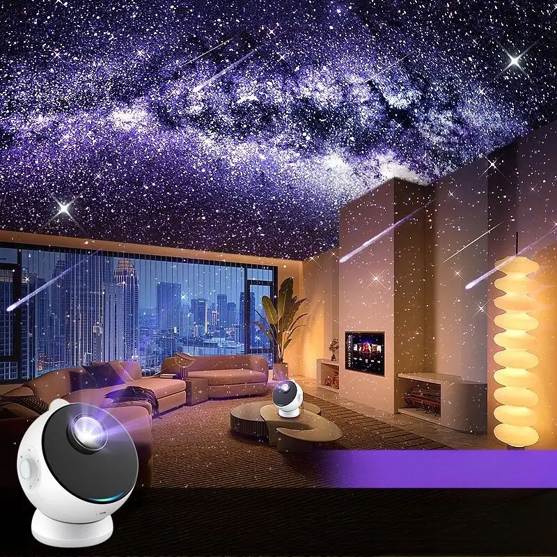 12 Slides 3D HD Projection Decorative Lamp Home Bedroom Galaxy Starry Sky USB Projector LED Light with BT Speaker, White Noise