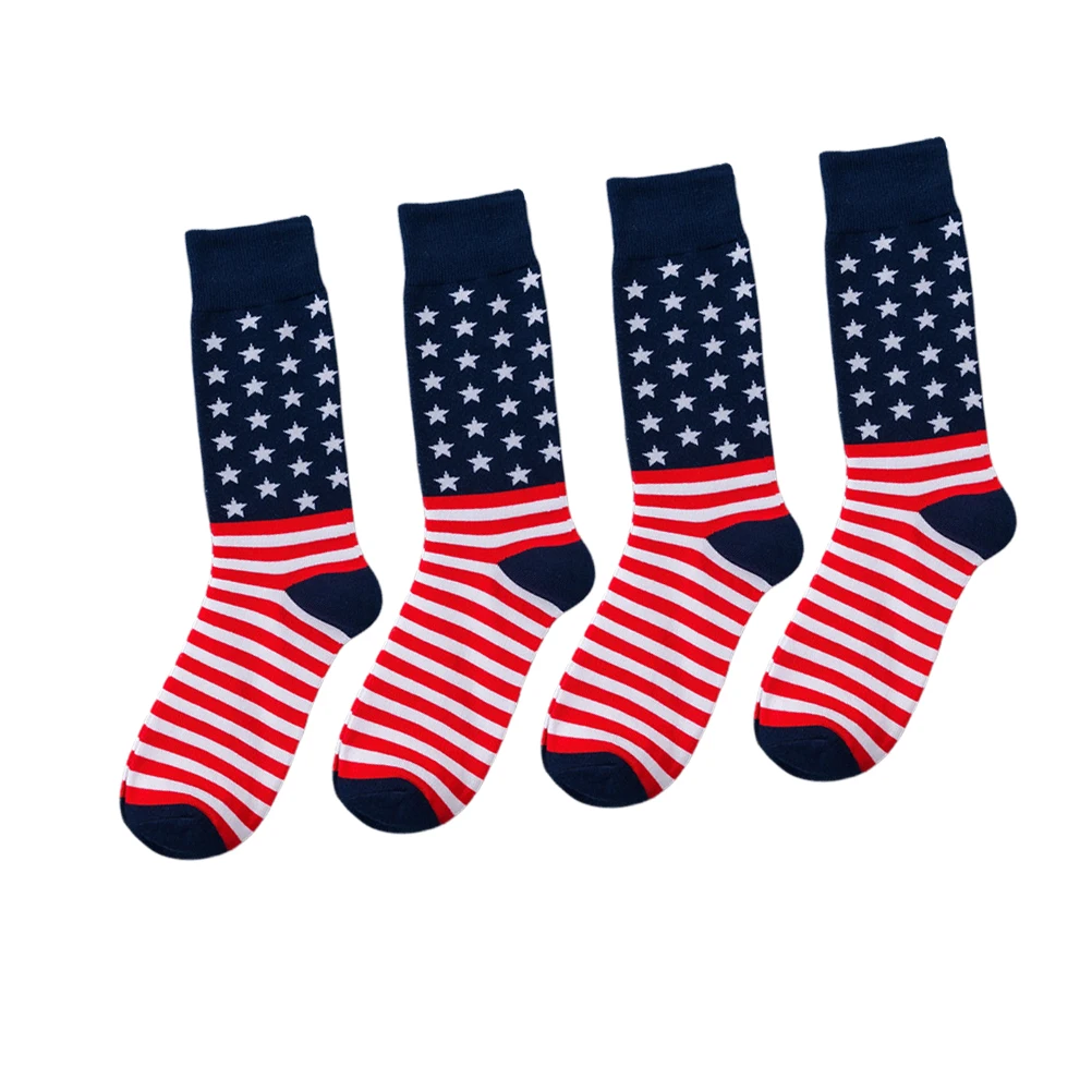 

2 Pairs Cotton Warm Socks American Flag Pattern Stripe Comfortable Stockings For Men Boys Party Birthday Gift Crew Socks