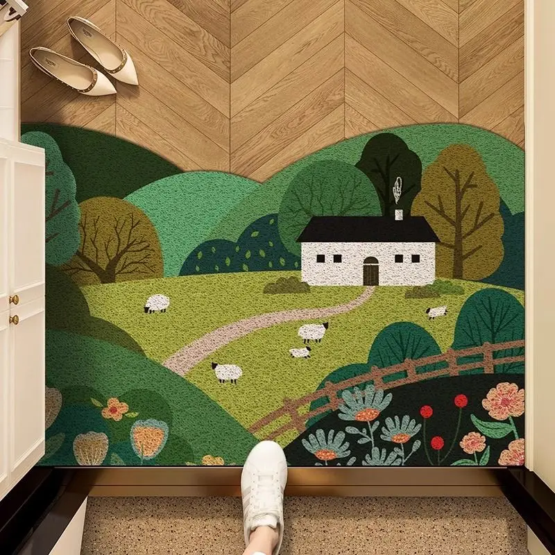 VIKAMA Entrance Silk Circle Anti-slip Floor Mats Entryway Scraping Dirt Scuffing Mats Cuttable Foot Mats Dirty Resistant