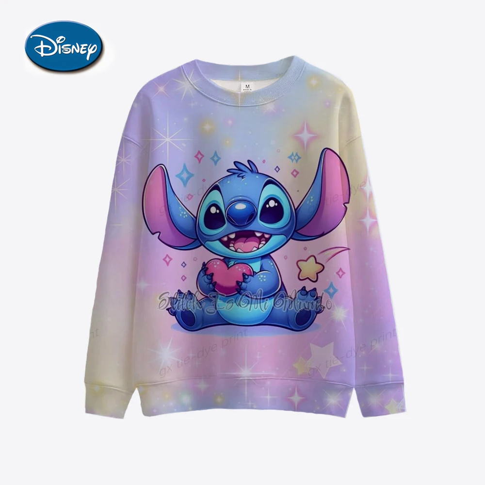 Fashion Disney Stitch Lilo print sweatshirt crew neck casual sweatshirt for winter & fall women\'s clothing