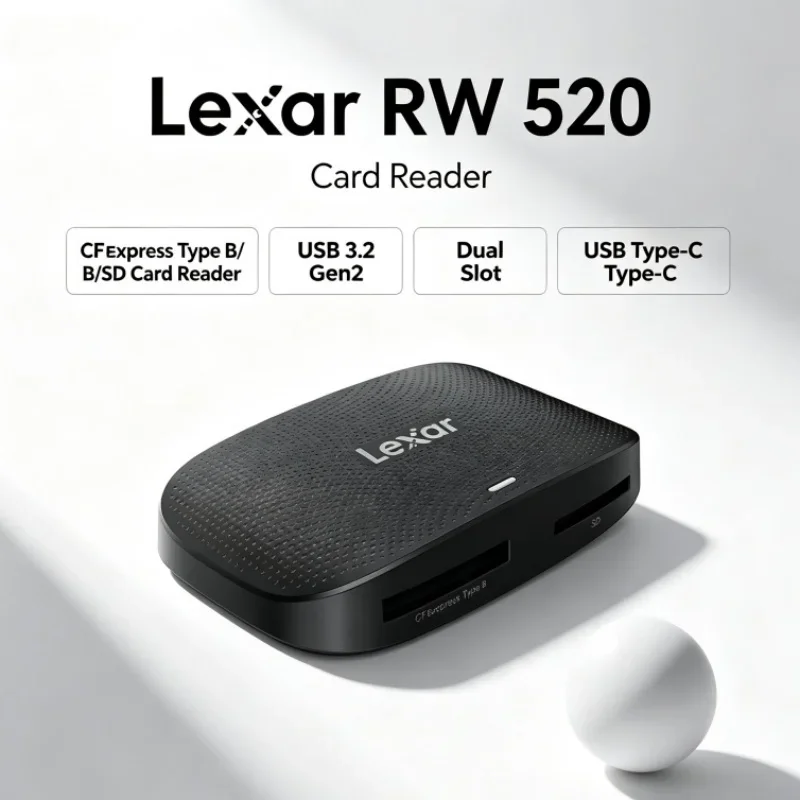 Lexar RW520 Memory Card Reader USB 3.2 Gen 2 CFexpress Type B SD Card Reader High Speed Dual Slot for Photo Transfer