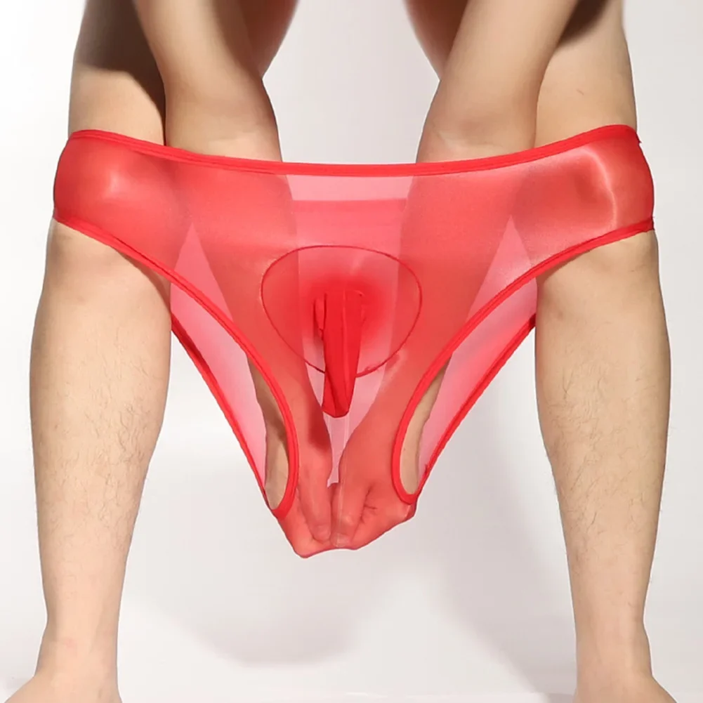 メンズユニセックスセクシーなオイル光沢のあるシームレスな薄手の透明ストレッチストッキングパンティーショーツ下着通気性固体男性ブリーフ