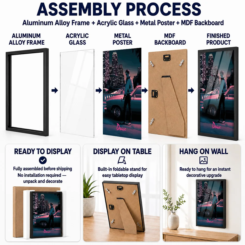 Drive Movies Metal Poster With Aluminum Alloy Frame Personalized Photo Dramatic Screen Style Wall Art For Lounge Director Gift