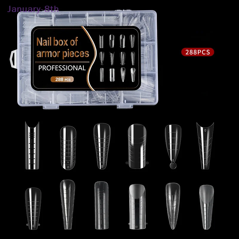 288Pcs/Box Acrylic Nail Art Tips Nail Forms For UV Gel Quick Building Extension Top Molds Dual Forms Nails Accessories Tools