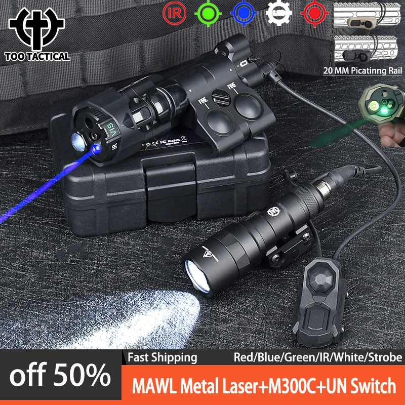 

Tactical MAWL-C1 M300C Flashlight Set Red Green Blue Dot Laser IR Sight Metal MAWL 520 Lumen White LED Scout Light UNAxon Switch