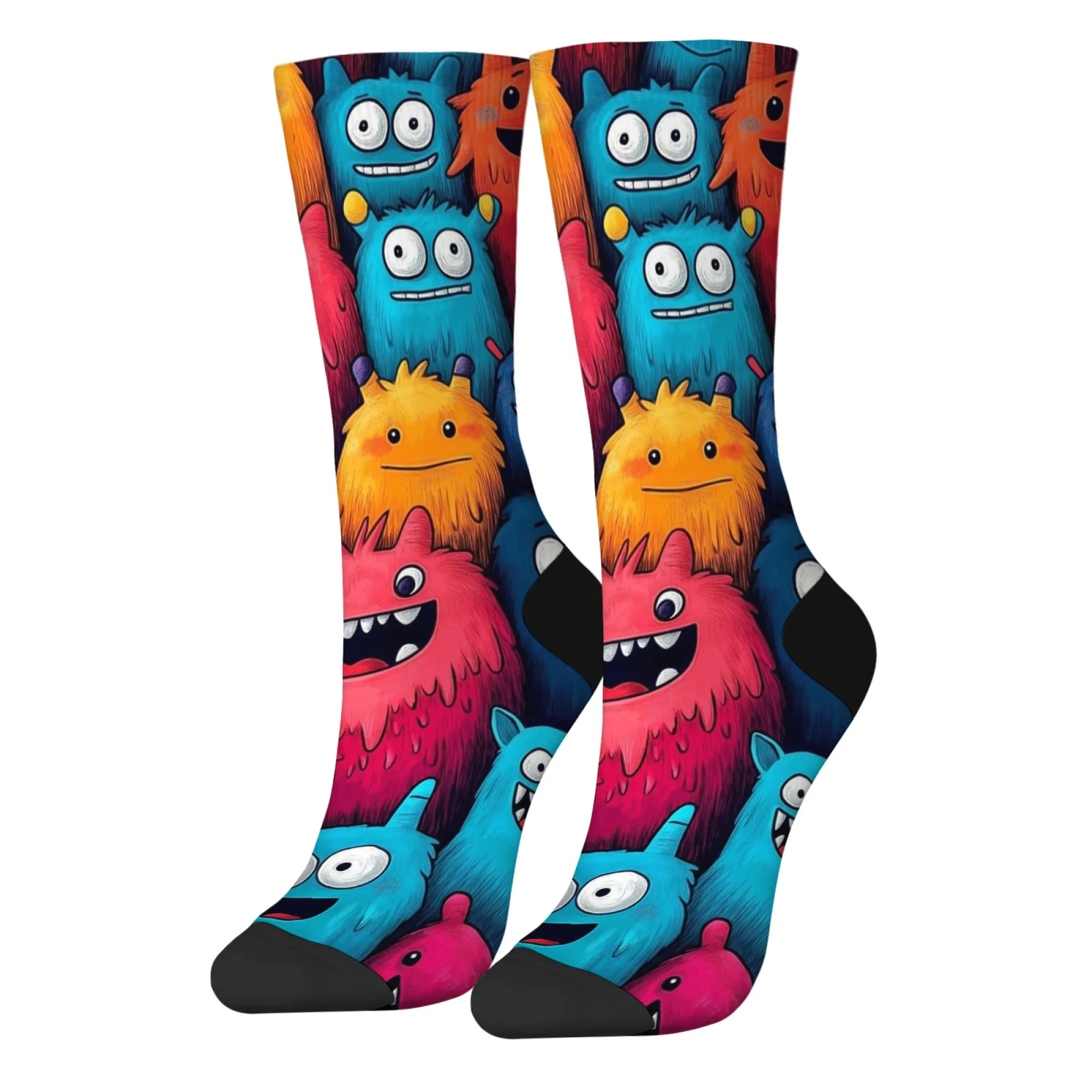 Chaussettes d'équipage ultra douces pour hommes, dessin animé mignon, imprimé monstre respectueux de la peau, chaussettes confortables pour les occasions quotidiennes décontractées et paresseuses à thème