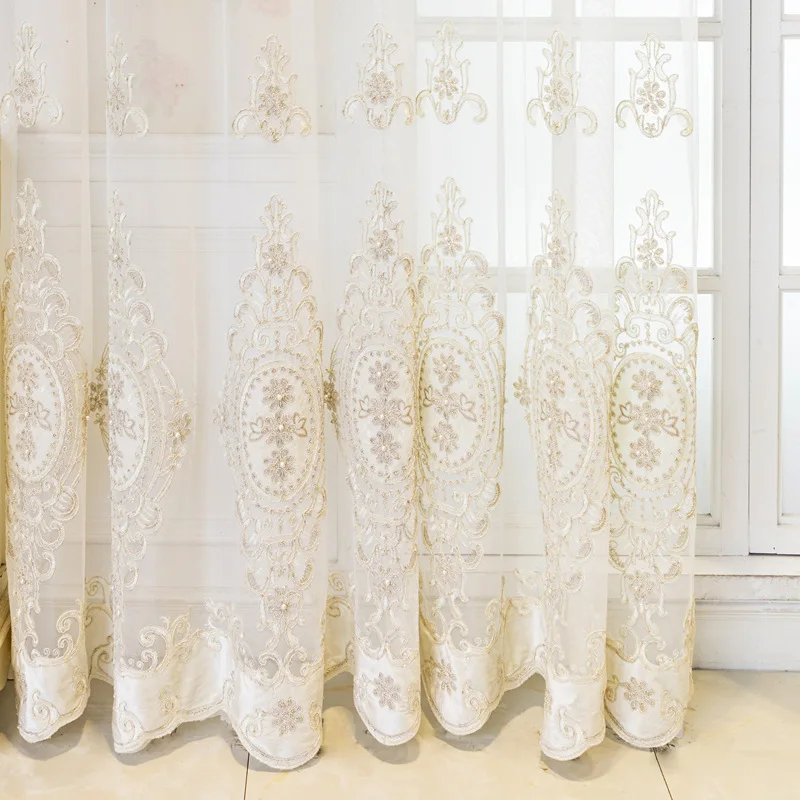 

European Luxury Tulle Turkish Embroidered Sheer Curtains for Living Room Bedroom Floral Window Drapes Customiz Door screen Decor