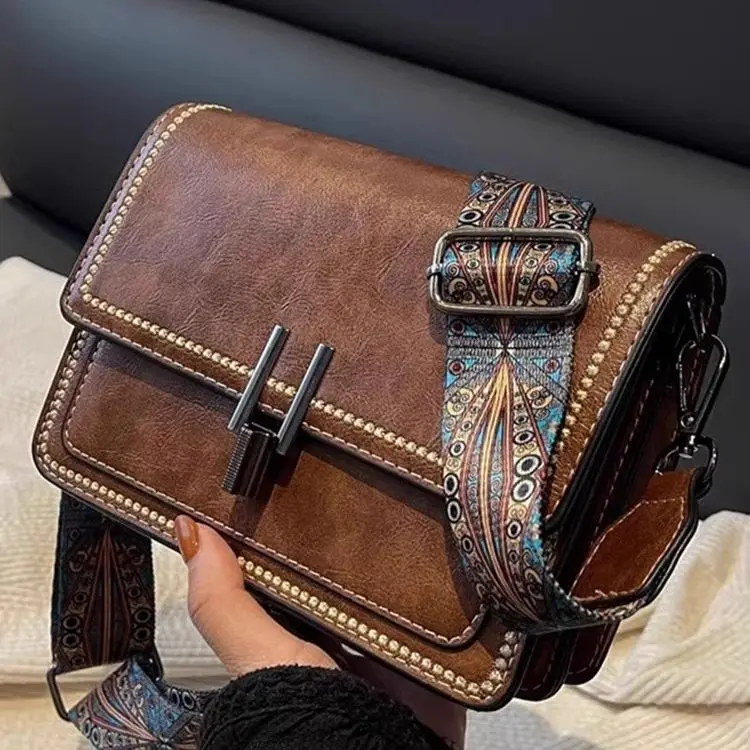 

JIAERDI винтажная кожаная седельная сумка с вышивкой, женские уникальные сумки на плечо изысканного дизайна, женская модная сумка через плечо с широким ремешком