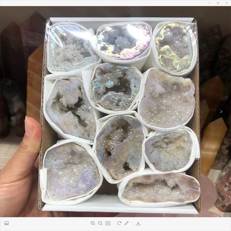 

Natural Stones Aura Agate Geode Set Box Quartz Crystal Minerals Healing Home Decoration