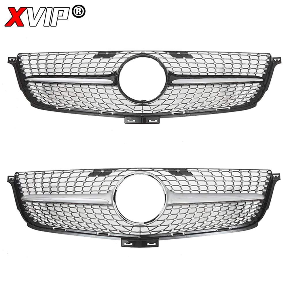 XVIP Chrome Black Diamonds Style Bumper Grille Silver Racing Grill For Mercedes Benz ML-Class W166 12-15 ML250 ML350 ML400 ML500