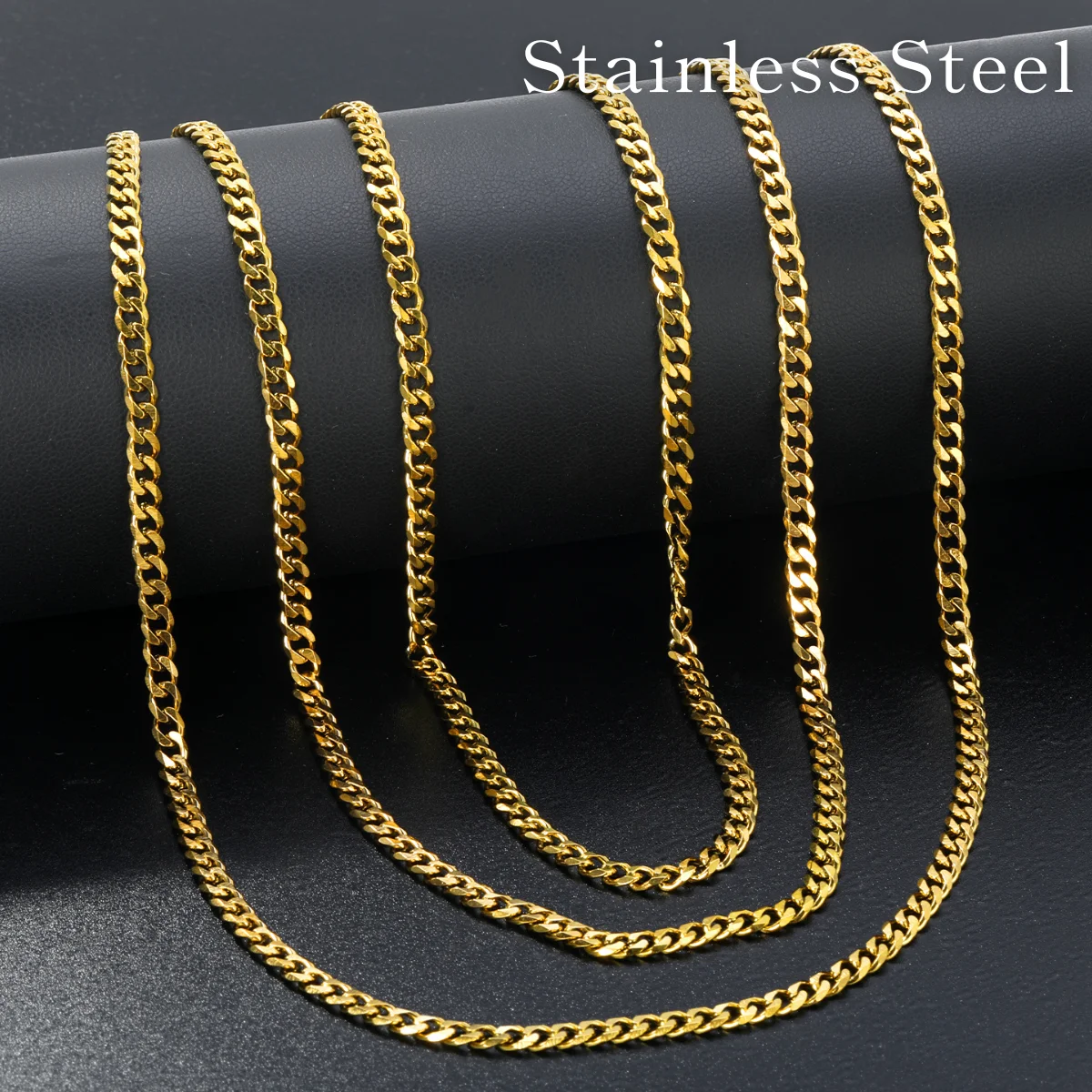 

LUXUKISSKIDS Punk Style Grind Six Sides Cuban Chains Necklaces 5pcs/Lot 3.5mm Wholesale Figaro Chain for Women/Men Gold Plated