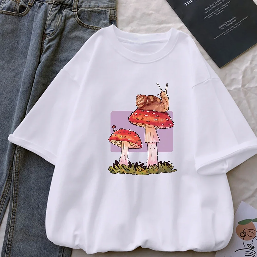 Hot Sale Cottagecore Style Snail Mushrooms Women Shirt Fashion Casual Brand Tshirt Street Harajuku Clothes Kawaii Vintaget Tops