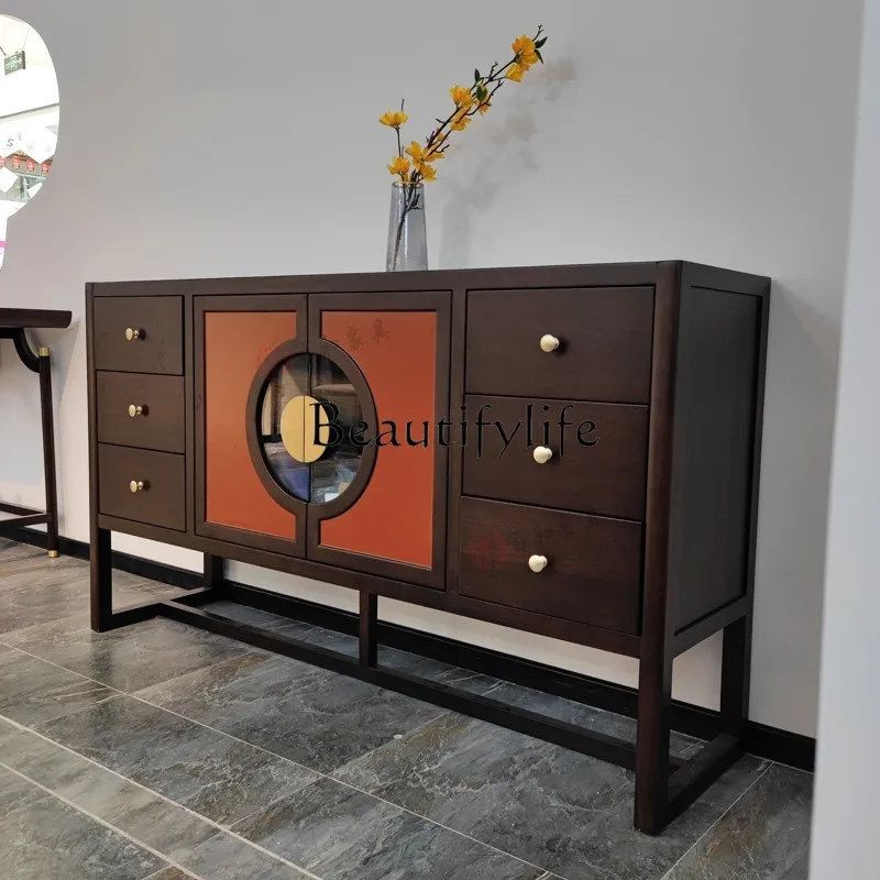 New Chinese Style Entrance Cabinet Ash Modern Living Room Locker Solid Wood Decorative Storage Sideboard Cabinet