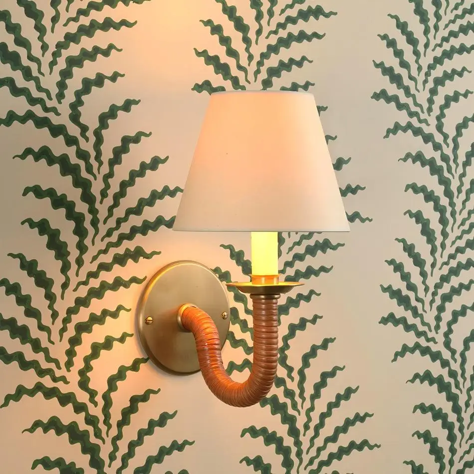 Brass Fabric Wall Lamp Retro Leather Wall Lamp Bedroom Bedside Lamp Ambient Lamp LED Living Room Background Wall Decorative Lamp