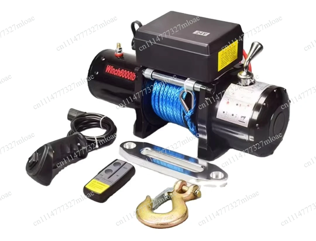 12,000-pound nylon rope electric winch 12V/24V wireless/wired remote control, suitable for ATV/UTV marine cranes, with 24m rope