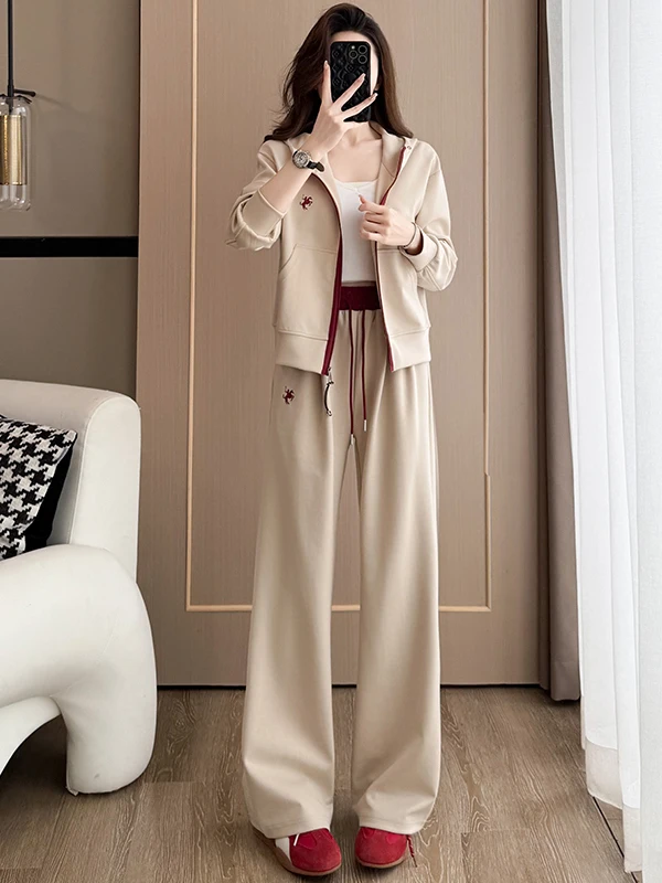 

Korean Style Casual Sportswear Set Women's Fashion Anti-Aging Trendy Outerwear Top Wide Leg Pants Two-Piece Set Spring 2026