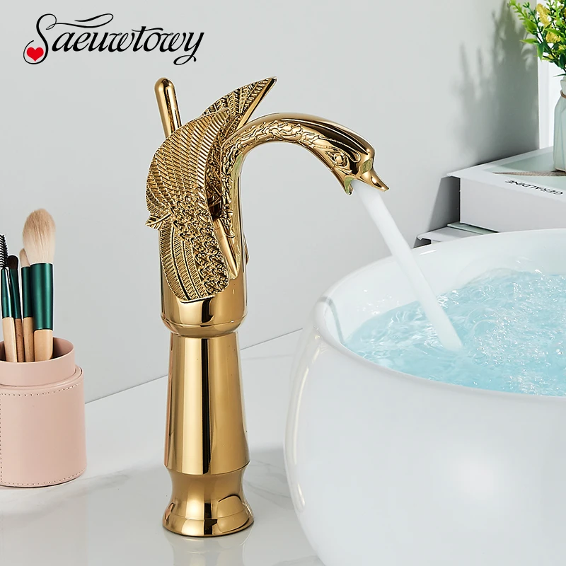 Golden Swan Bathroom Basin Faucet Deck Installation Mixer Taps Hot and Cold Water Basinwash Sink Mixer Taps Brass Crane