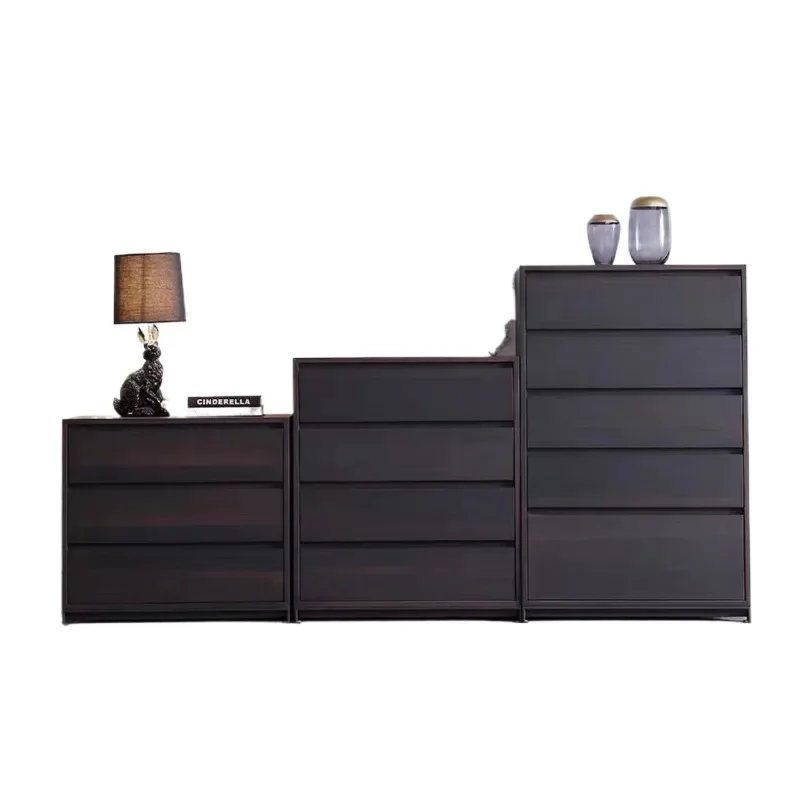 

Minimalist solid wood smoked color side cabinet bedroom storage light luxury row chest