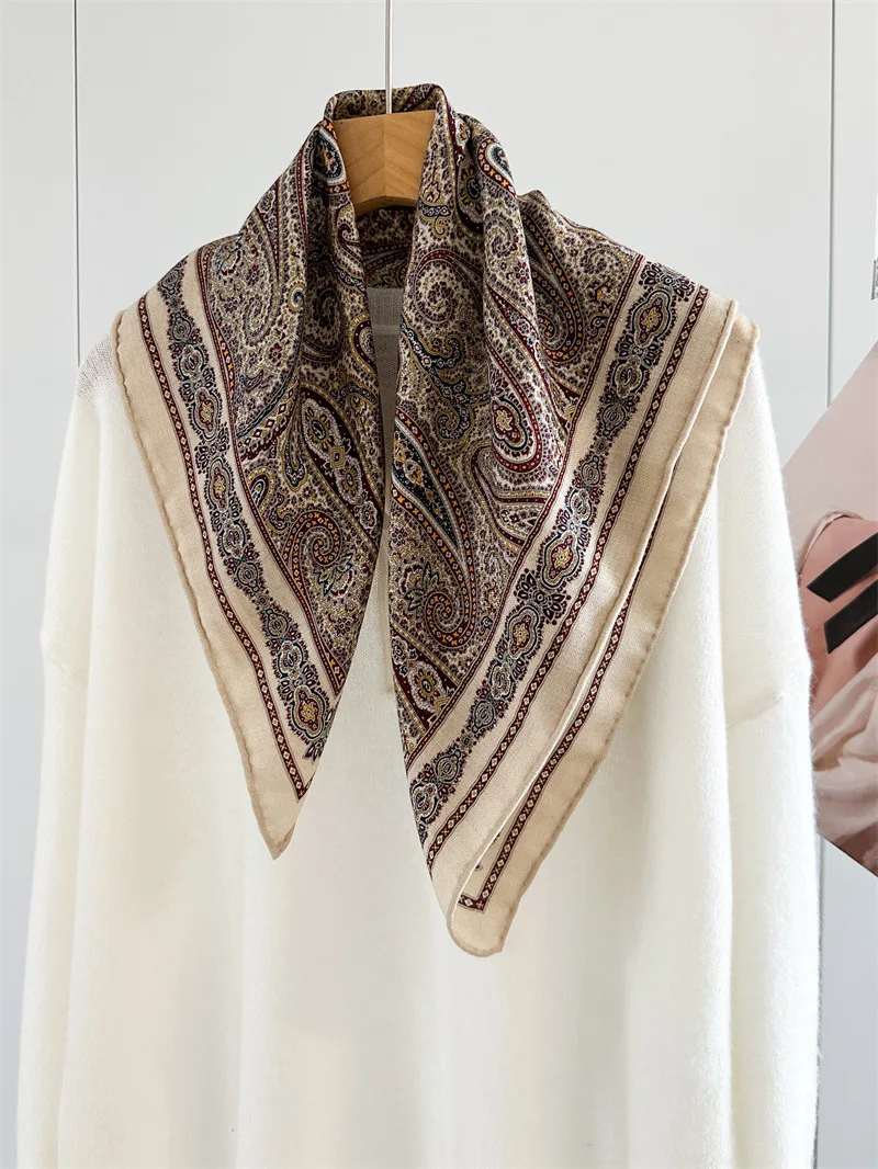 

70% Wool 30% silk winter scarf woman autumn Ethnic vintage paisley print brand luxury scarf wool silk winter woman shawl