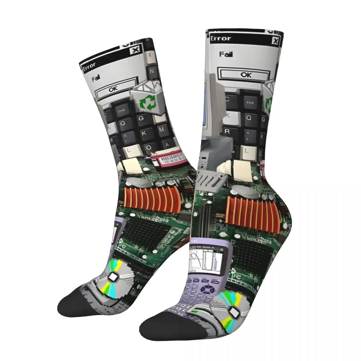 Vintage Technology Collage Men's compression Socks Unisex Harajuku Pattern Printed Novelty Crew Sock