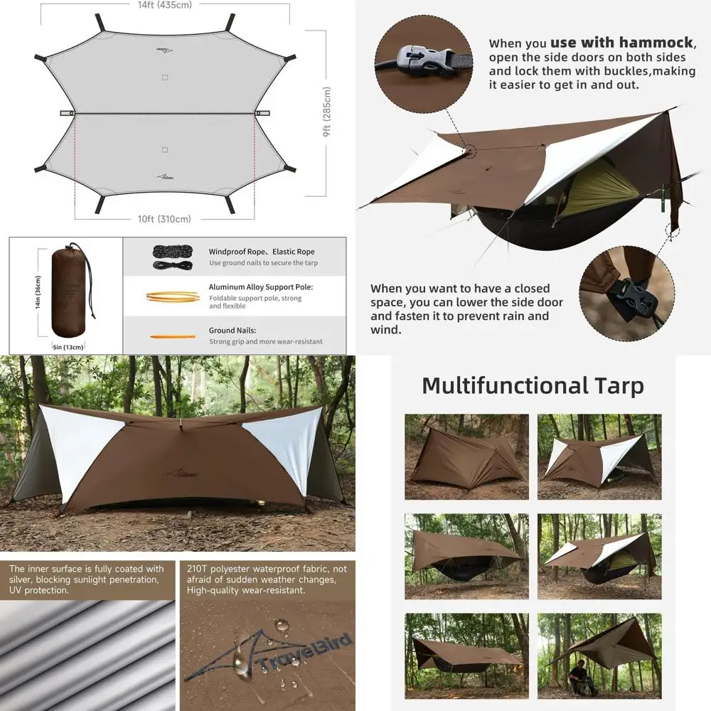 

Lightweight Waterproof 14ft Hammock Rain Fly Tarp with Door for Backpacking and Camping