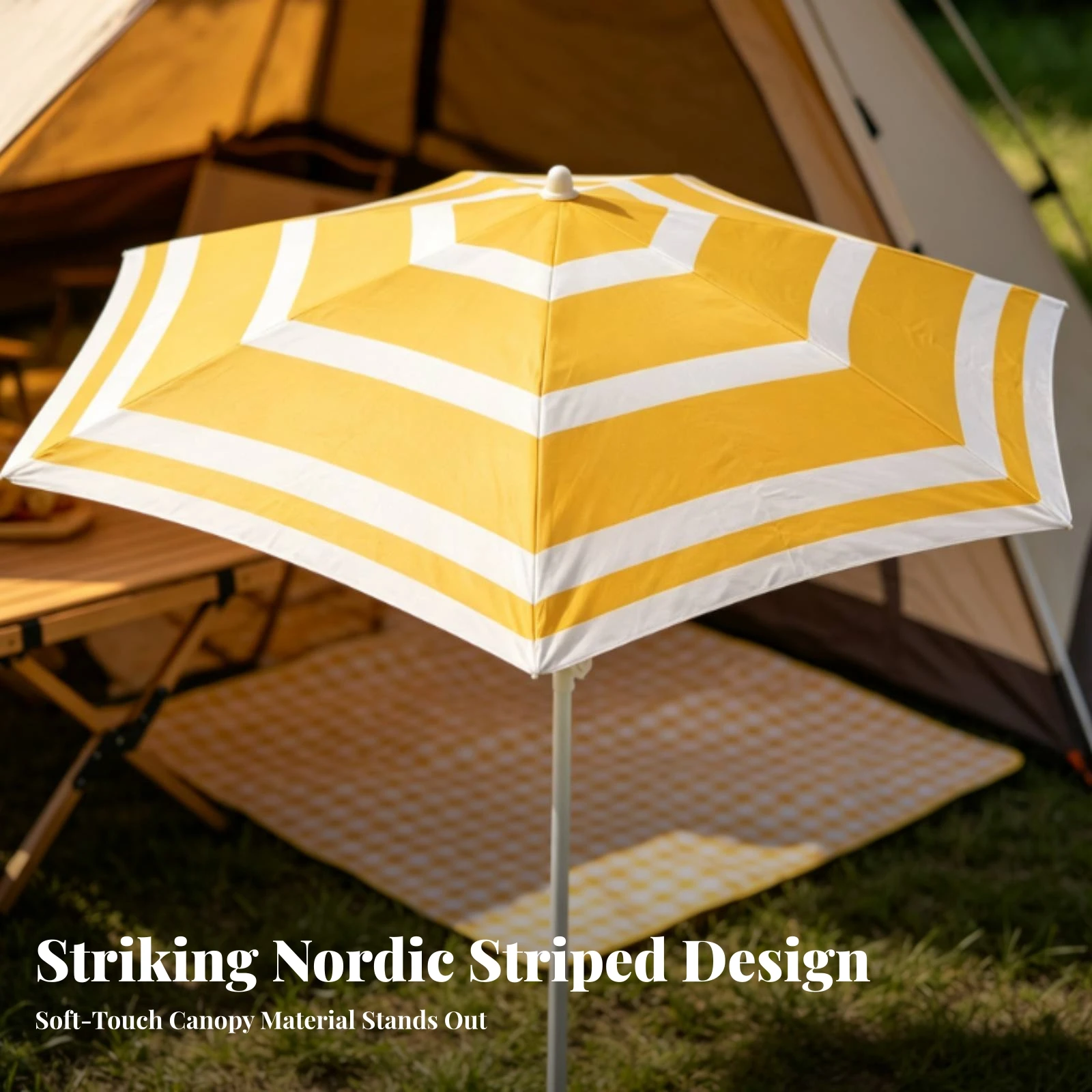 Striped Patio Umbrella Compact Freestanding Umbrella Long Lasting Elegant for Cafe Owners, Garden, Market Stalls