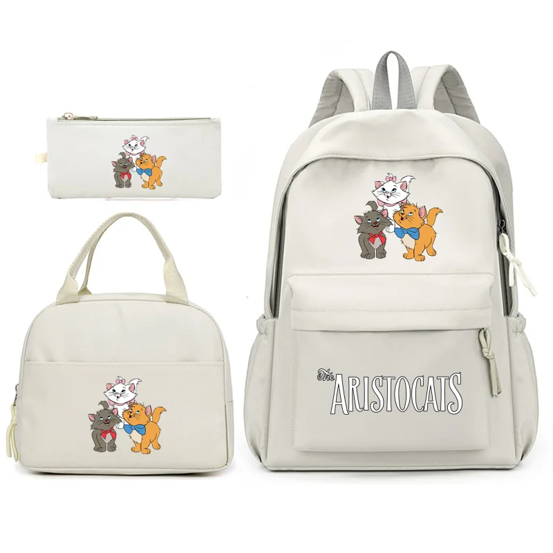 Disney The Aristocats Marie Cat 3pcs/Set Backpack with Lunch Bag for Teenagers Student School Bags Casual Comfortable Travel