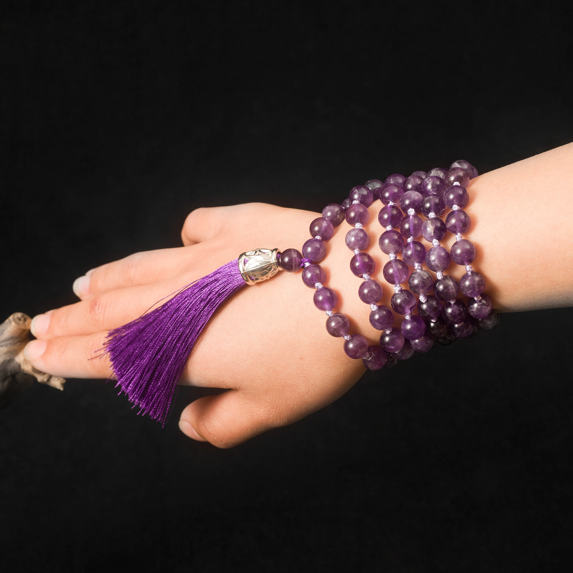 8 mm natürliche Amethyst-Perlen, geknotet, 108 Japa-Mala-Rosenkranz, Halskette, Meditation, Gebet, Yoga-Schmuck für Männer und Frauen – Detail 2