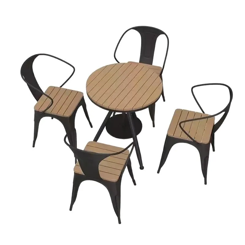 Outdoor plastic wood leisure chair, simple wind folding chair, coffee table