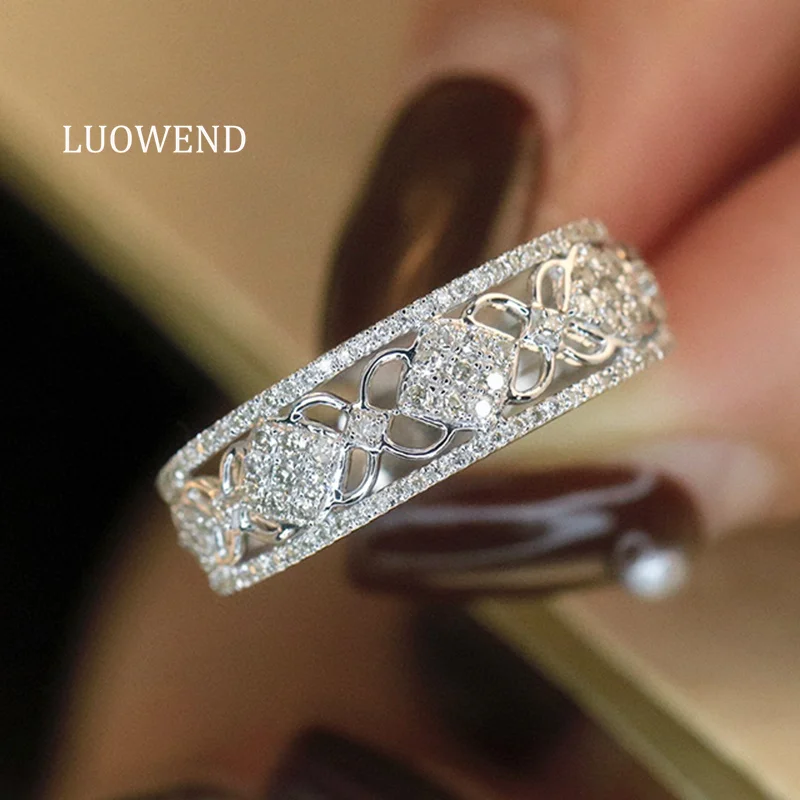 

LUOWEND 100% 18K White Gold Rings Vintage Palace Style 0.45carat Real Natural Diamond Cocktail Ring for Women Fine Jewelry