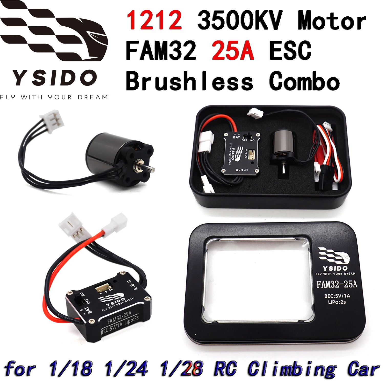 

YSIDO 1212 3500KV Бесщеточный двигатель FAM32 25A ESC Комбинированный комплект для 1/18 1/24 1/28 TRX4M SCX24 FMS FCX18 FCX24 RC Гусеничный альпинистский автомобиль