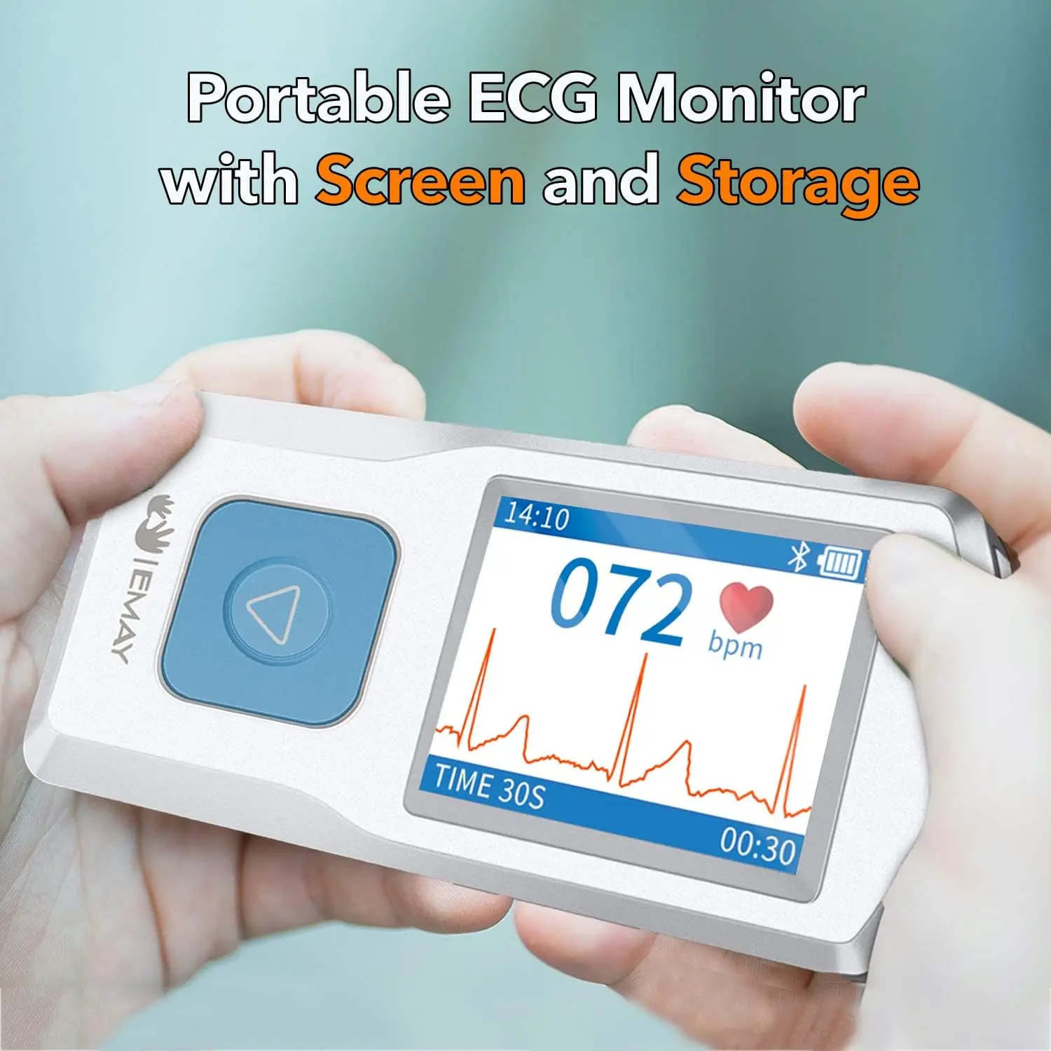 Portable ECG Monitor | Record ECG and Heart Rate Anytime Anywhere | Stand-alone Device with LCD Screen and Storage | No Sub