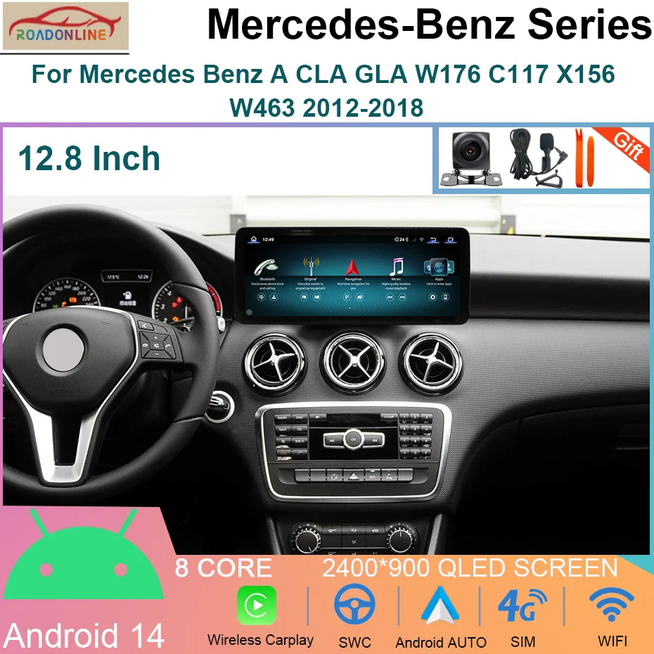 

12+256B Android 14 Car Radio Carplay For Mercedes Benz A CLA GLA W176 C117 X156 W463 2012-2018 Car Multimedia WIFI GPS Navi