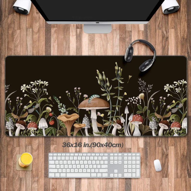 

Leaves Pattern Desk Rug, XXL Floral Mouse Pad, XL Green Mouse Pad, Floral Desk Mat, Gold Leaf Desk Décor, Gift for Her