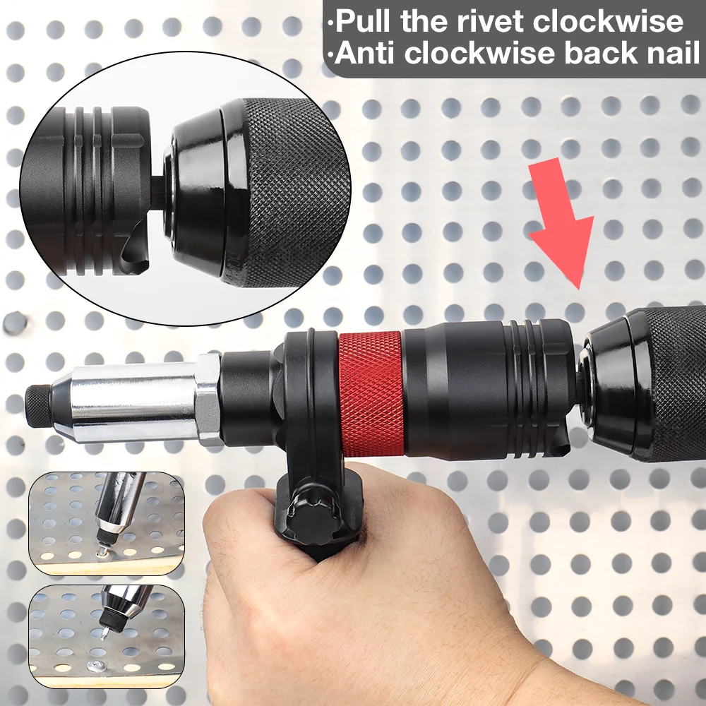 2,4 MM / 3,2 MM / 4,0 MM / 4,8 MM / 6,4 MM Elektrisch klinknagelmoergereedschap Adapter Insteekmoer Klinkgereedschap Thuis Draadloze klinkmoerpistooladapter met sleutel en handvat