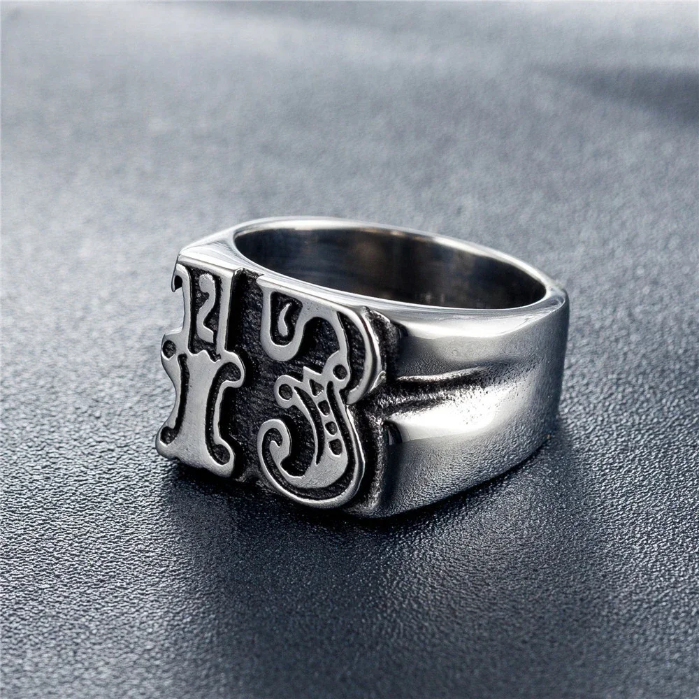 Персонализированное винтажное кольцо с номером 13 из нержавеющей стали для мужчин Размеры 7-13