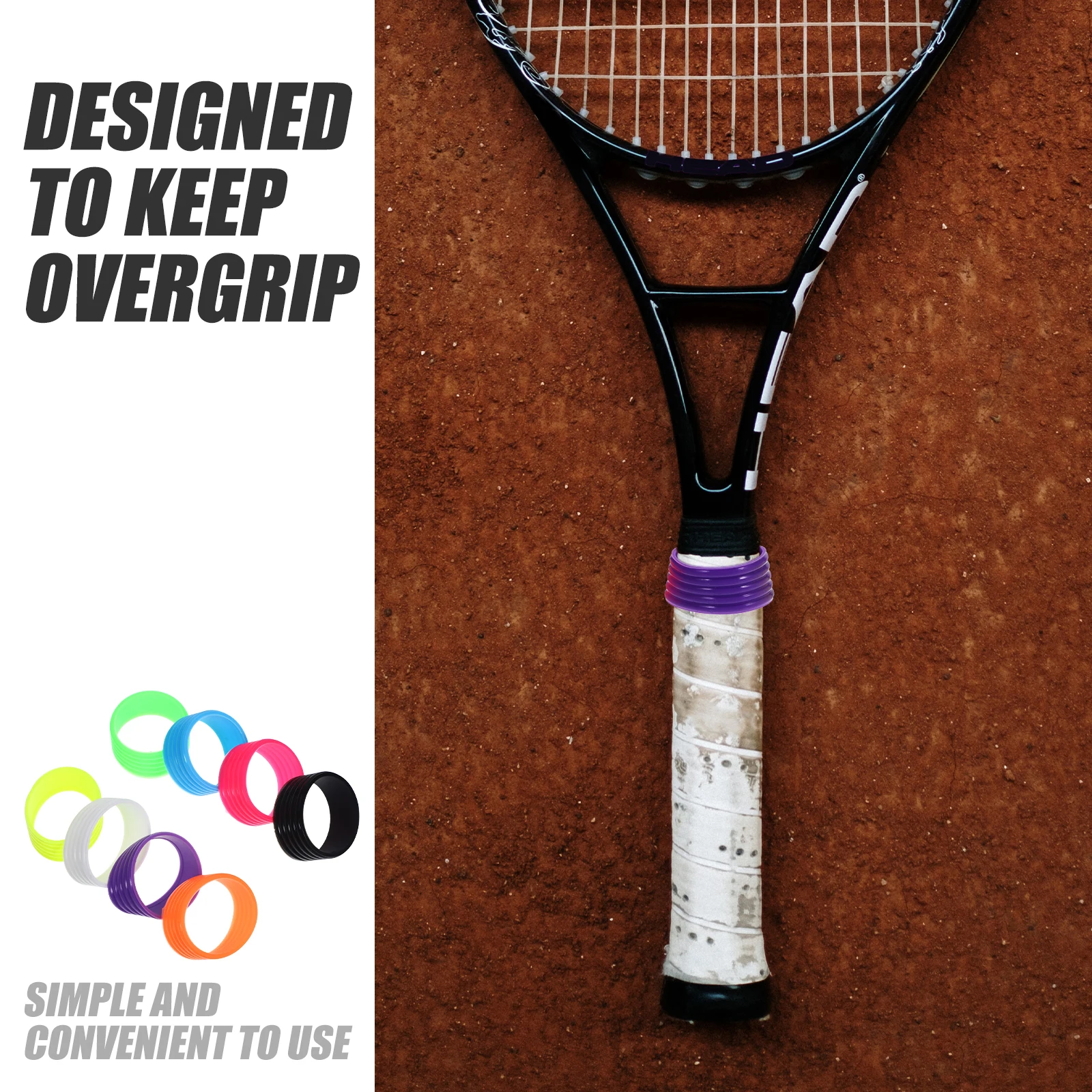 

8pcs Racket Anti-slip Grip Protector Badminton Tennis Overgrips Non-slip Elastic Silicone Ring Reusable Replaceable for Tennis
